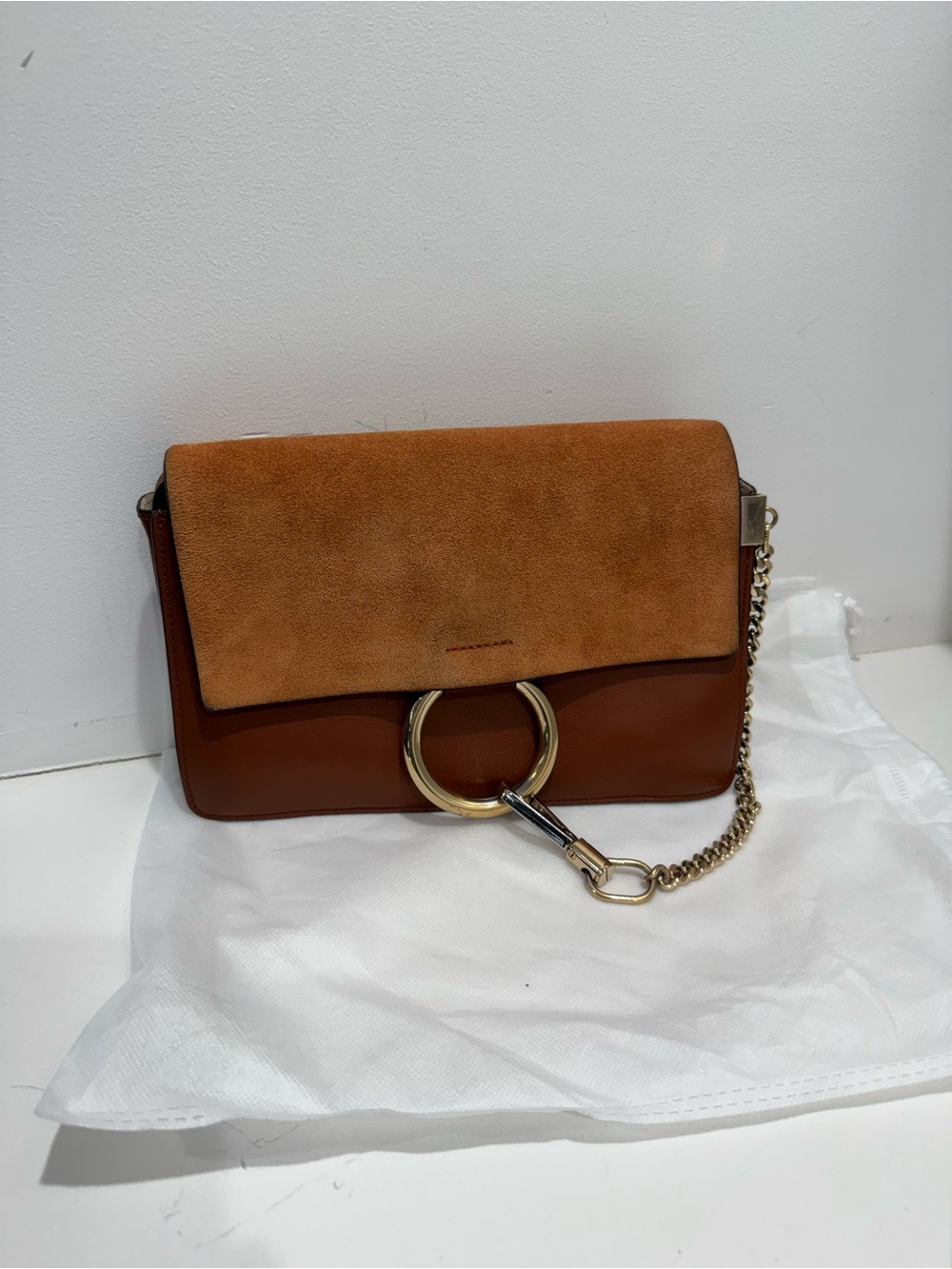 Chloe Faye Two-Tone Tan Suede & Leather Crossbody